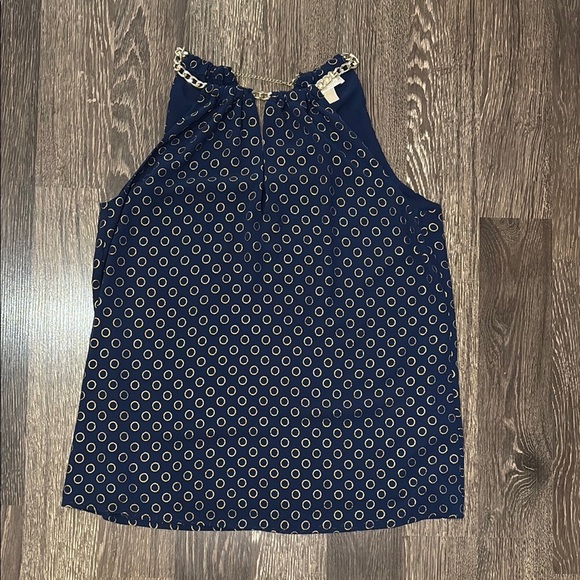 Michael by Michael Kors navy with gold hoops halter tank top with chain detail - Picture 1 of 7
